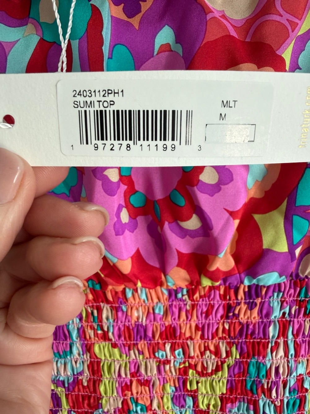 Trina Turk Pink Multicolor Floral Smocked Top - Picture 3 of 6